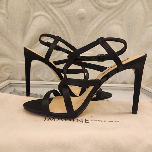Imagine Vince Camuto Ramsey Black Satin Heeled Sandals. NIB. Size 8.5 - Picture 6 of 11